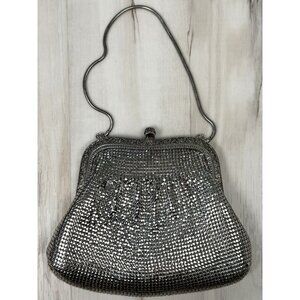 VTG YASHIMA ORIGINAL 7"x6" Silver Mesh Kiss-Lock EVENING BAG Purse Clutch Strap